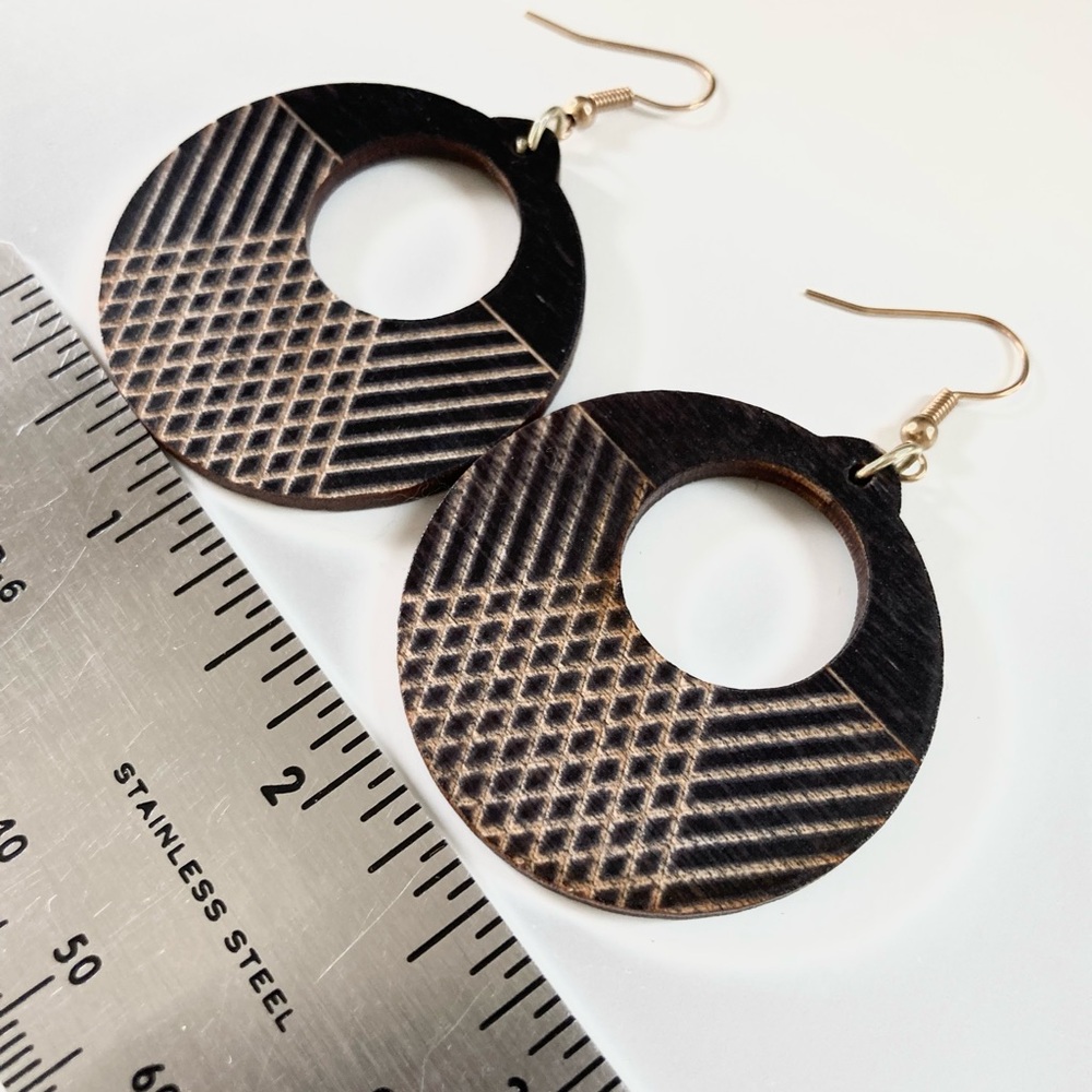 Boho Black and Wood Geometric Earrings